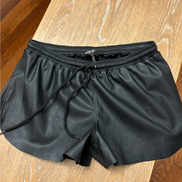 David Lerner Draw String Learher Black Shorts - Picture 3 of 3